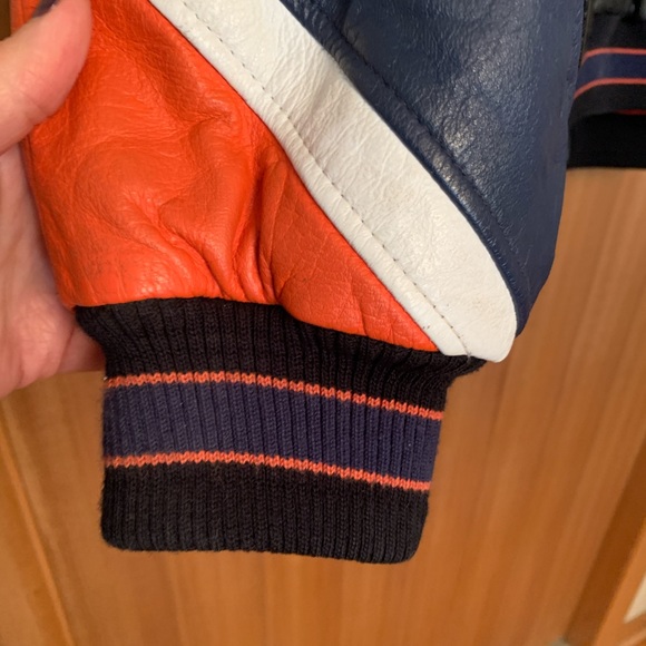 All leather “Denver Broncos” black and navy leather coat, fully lined - Picture 4 of 12